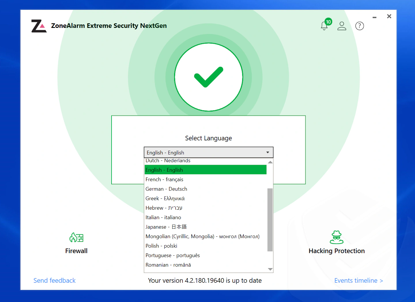 zonealarm user interface language