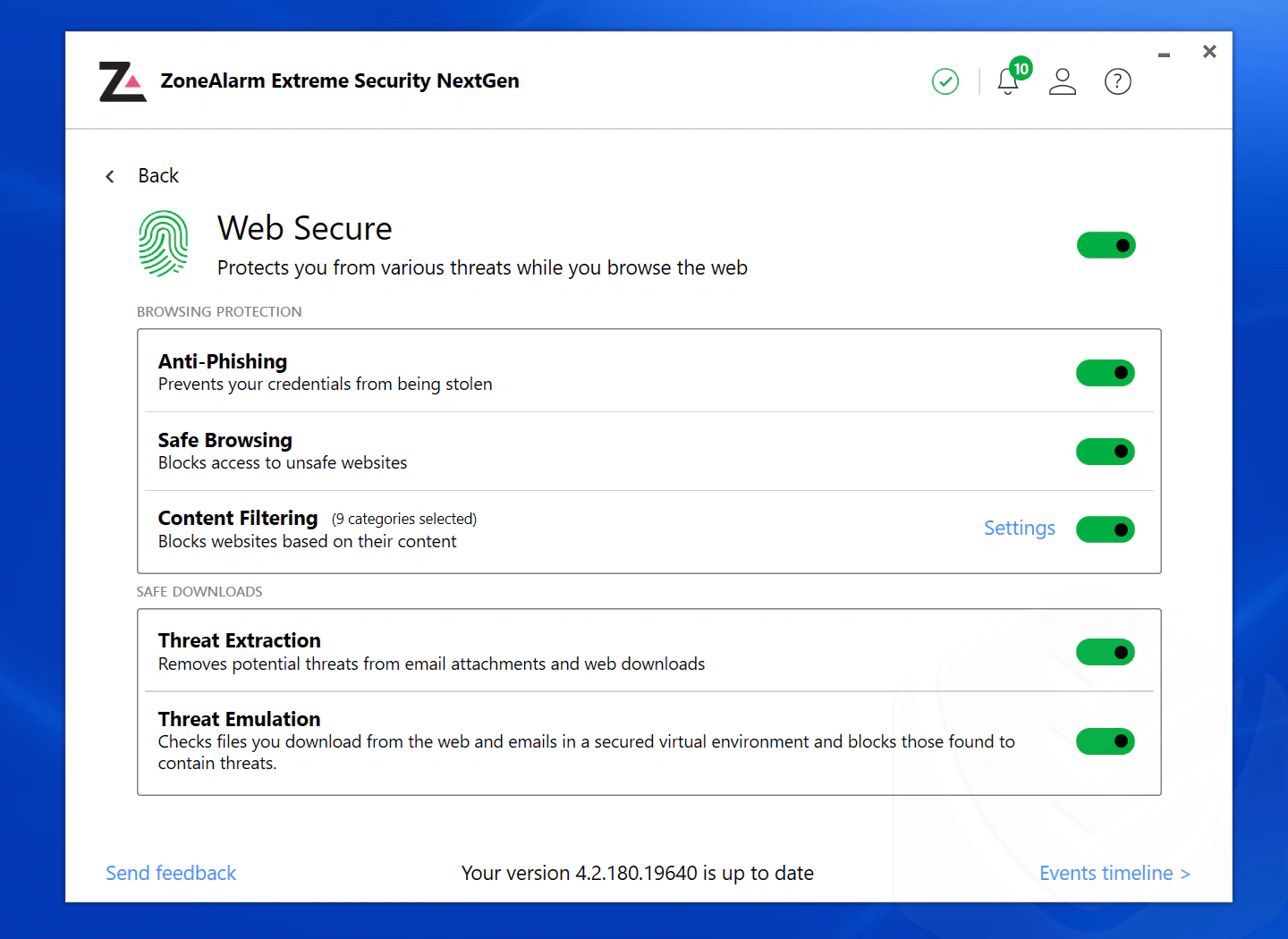 web protection settings