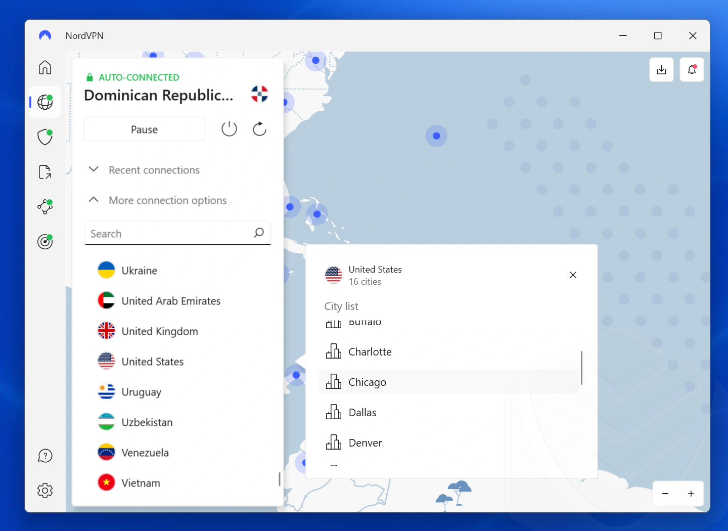 NordVPN country selection