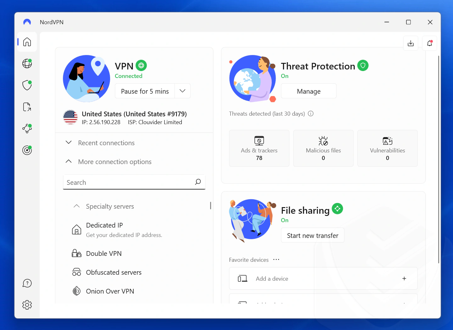 NordVPN main interface