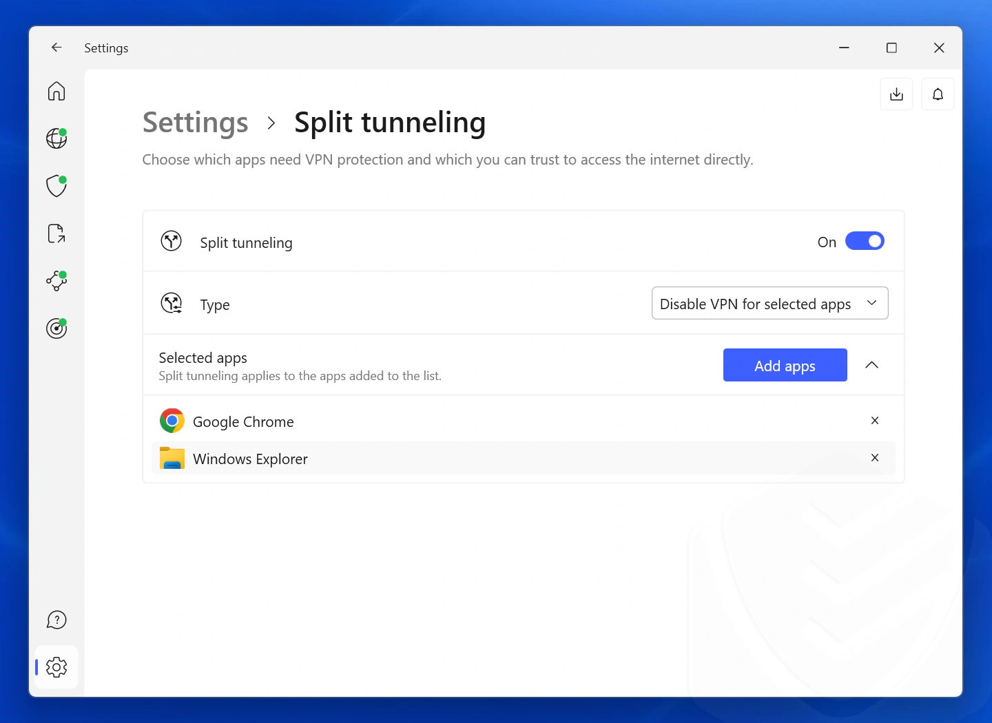 NordVPN split tunneling settings