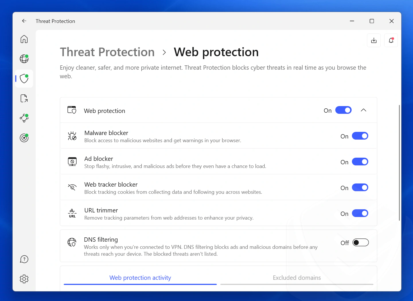 web protection settings